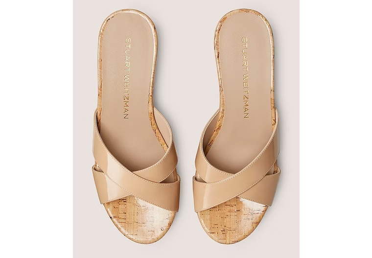 DAYNA WEDGE SLIDE - Patent Leather & Lacquered Cork/Adobe Beige