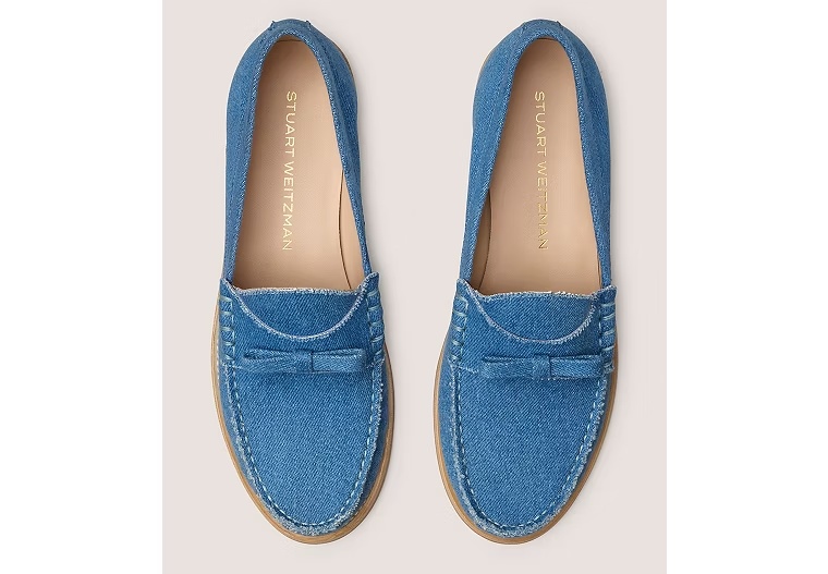 LOTTIE BOW LOAFER - Vintage denim/Washed Blue Denim & Caramel