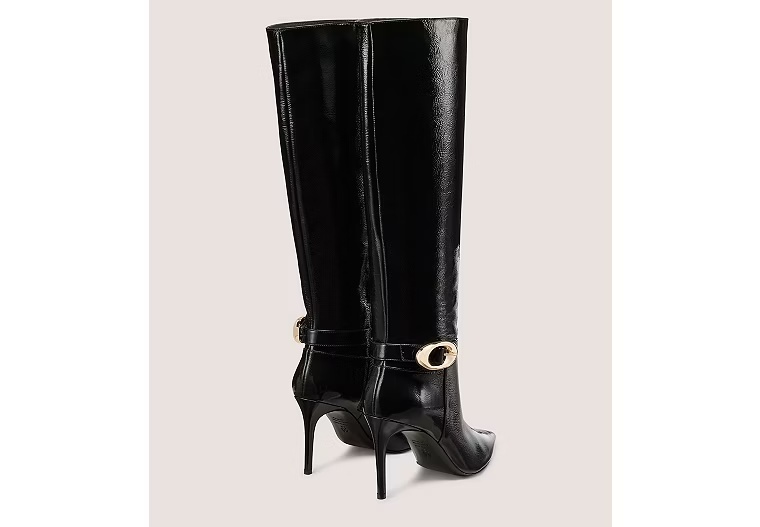 STUART POWER BUCKLE BOOT - Crinkled Patent Leather/Black