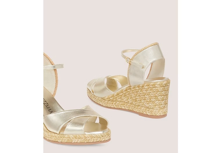 MIRELA II ESPADRILLE WEDGE - Liquid metallic leather & jute/Light Gold